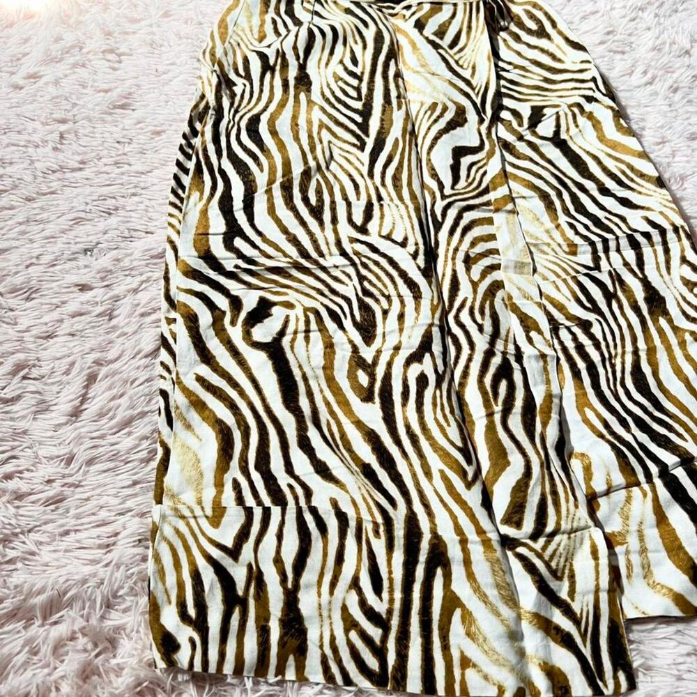 Vintage Statement Zebra Animal Print Hipster Indie Popart Linen Blend Wrap Skirt - Picture 3 of 5